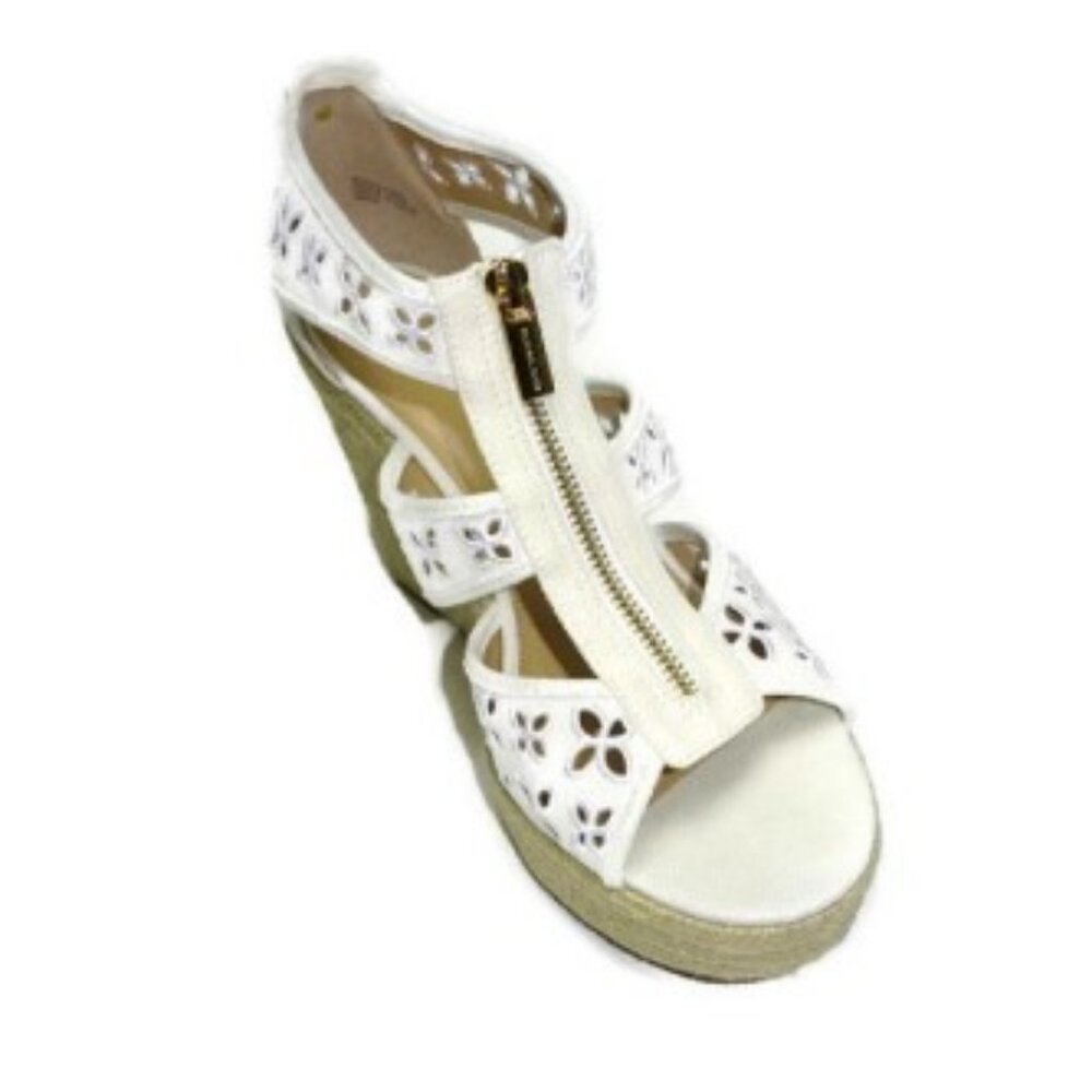 Michael Kors cream Damita cutout front zip wedge sandals size 36.5